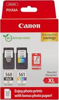 "Canon" daugkartinė pakuotė - PG-560XL/CL-561XL originalios dažų juostos 2 pakuotės (1 x Schwarz XL, 1 x Farbe XL) ir 4x6 fotopopierius (50 x Blatt) - suderinama su PIXMA spausdintuvais