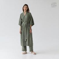 Four Leaf Clover Linen Summer Bathrobe Unisex Lininis chalatas trumpomis rankovėmis S-M