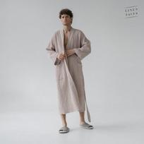 Powder Linen & Cotton Honeycomb Waffle Bathrobe Unisex Lininis vonios chalatas L-XL