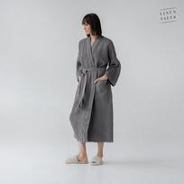 Dark Grey Linen & Cotton Honeycomb Waffle Bathrobe Unisex Lininis vonios chalatas S-M
