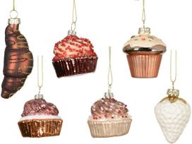 Kalėdinis žaisliukas Cake, stiklinis, matinis, su karoliukais, 6 rūšių