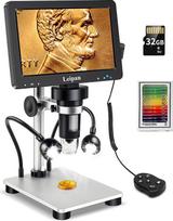 "Leipan" 7 colių LCD mikroskopas skaitmeninis 1200X su ekranu, 12 MP USB mikroskopas 1080P vaizdo įrašams, 32GB kortelė, 12 skaidrių, apšvietimas ir nuotolinio valdymo pultas, suderinamas su "Windows/Mac OS