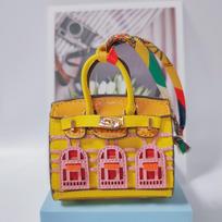 Moni You Sidabrinė Rankinė Mažas Namelis Kabantis Žavingas Kūrybiškas Papuošalas Mažas Langas Raktų Pakabukas Ausinių Maišelis Monetų Maišelis 8.5x4x10cm geltona