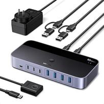 UGREEN 10Gbps USB jungiklis 2 in 7 Out USB C jungiklis su 3C4A prievadais, maitinimo šaltiniu, nuotolinio valdymo pultu ir 2xC į A/C laidais, suderinamas su "Mac Mini M4/M4 Pro", "MacBook Air M4", "MacBook Air M4", "Windows" ir kt.