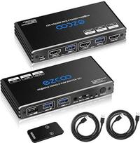 USB 3.0 HDMI KVM jungiklis 2 prievadai su sparčiuoju klavišu 4K 60Hz Dalijimasis 2 kompiuteriais su viena klaviatūra Pelė HDR D-olby Vision HDCP2.2 Nuotolinis valdymas Belaidė klaviatūra USB 3.0 kabelis x 2