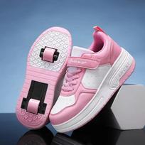 Magic Roller Skates Dual Wheel Slip-on Roller Skating Shoes 2025 New Spring Autumn Leather Surface Sports Shoes For Women Kids 28 white