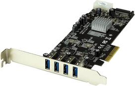 "Startech" 4 prievadų "PCI Express SuperSpeed USB 3.0" kortelės adapteris su 2 specialiais 5Gb/s kanalais - UASP - SATA / LP4 maitinimas