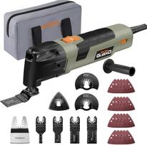 "Funguard" 300 W daugiafunkcinis įrankis su 30 priedų, 6 kintamais greičiais 15000-22000 aps/min, papildoma rankena, 3,5° svyravimo kampas, skirtas pjaustyti, drožinėti, šlifuoti, poliruoti