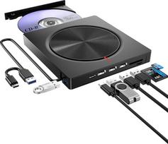 Išorinis CD DVD įrenginys USB 3.0 C tipo, DVD įrenginys su SD/TF kortelių skaitytuvu 3 x USBA, USB 3.0, DV jungtis, RW DVD įrašymo įrenginys, skirtas nešiojamiesiems kompiuteriams, staliniams kompiuteriams, "MacBook", "iMac", "Win 11/10/8/7/XP/Linux