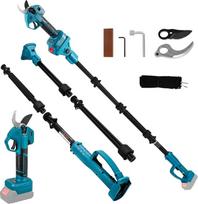 Akumuliatorinės genėjimo žirklės su kotu, bešepetėlinės žirklės, suderinamos su "Makita" akumuliatoriumi, atidarymas 50 mm, didžiausias kirpimo skersmuo 35 mm, skirtos sodo ir medžių genėjimui, pailginimas 2 m (be akumuliatoriaus)