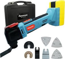 FANZTOOL 20 V akumuliatorinis daugiafunkcinis įrankis su EC varikliu, 3,2° svyravimo kampu, LED apšvietimu, 6 greičiais, skirtas pjaustyti, drožinėti, gręžti, šlifuoti ir poliruoti, įskaitant 2,5 Ah akumuliatorių ir įkroviklį.