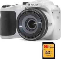 Kodak Pixpro Astro Zoom AZ255 + SD atminties kortelė 32GB - Skaitmeninis tilto fotoaparatas 16MP 25x priartinimas Vaizdo įrašas HD 1080p Plačiakampis 24mm LCD ekranas 3 AA baterijos - Baltas