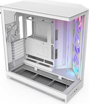 NZXT H9 Flow RGB (2025) - Didelė dviejų kamerų ATX Mid-Tower kompiuterio dėžė su 1 x 420 mm RGB ventiliatoriumi ir 1 x 120 mm ventiliatoriumi - 420 mm radiatoriaus palaikymas - grūdintas stiklas - balta