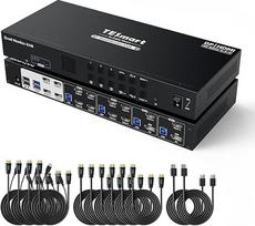 TESmart USB 3.0 MST HDMI+DP KVM jungiklis 4 monitoriai 4 kompiuteriai, 4K @ 60Hz Keturių monitorių KVM jungikliai su EDID emuliatoriais, prijungimo stotelė su garsu ir mikrofonu, 4 USB 3.0 klaviatūroms, pelėms spausdintuvams ir U