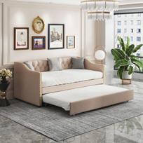 Lova 90*200cm, išskleidžiama sofa-lova, smėlio spalvos, linas