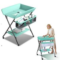 Vystymo stalas Tavalax, sulankstomas, reguliuojamo aukščio, su lentynomis ir ratukais, Mint Green