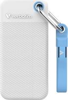"Verbatim Pocket SSD" 2 TB išorinis SSD USB 3.2 Gen 2 iki 1000MB/s skaitymo ir rašymo greičio išorinis kietasis diskas su 2 guminiais korpusais (baltas ir šviesiai mėlynas), skirtas PC, Mac ir konsolėms, baltas