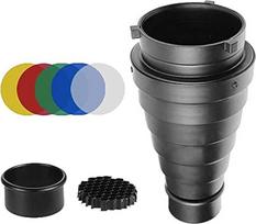 Fotoconic kūginis metalinis tinklelis su "Honeycomb" tinkleliu ir 5 dalių spalvotų filtrų rinkinys, skirtas "Bowens" tvirtinimo studijinei blykstei "Strobe Monolight