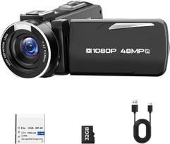 Vaizdo kamera 1080P, 48 MP vaizdo kamera, 18X skaitmeninis priartinimas, "YouTube" tinklaraščio kamera su LED užpildymo šviesa, 3 colių 270° kampu pasukamas ekranas, internetinė vaizdo kamera su 32GB kortele ir akumuliatoriumi