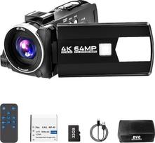 Vaizdo kamera 4K 64MP vaizdo kamera "YouTube", vaizdo kamera su 18 kartų skaitmeniniu priartinimu, 3,0 colių 270° IPS ekranas, tinklaraščio kamera su 32GB SD kortele, baterija, nuotolinio valdymo pultu