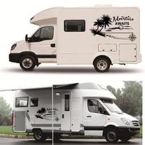 Caravan Camper Kemperio kėbulo lipdukai Kokoso medžio kompaso grafiniai lipdukai Juodi