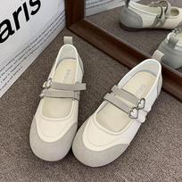 Retro ugly cute flat-bottomed big-headed single shoes for women's 2025 summer new round head shallow mouth casual versatile Mary Jane shoes 35 smėlis