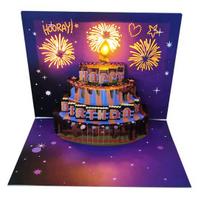 3D Fly-out Birthday Card Light Music Happy Birthday Glowing Greeting Card with Cake Design Interactive Birthday Card