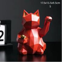 Laimės katino dervos figūrėlė – Feng Shui Maneki Neko stalo dekoracija namams ir biurui White S