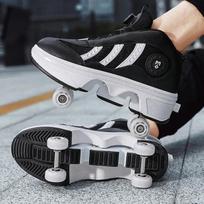 Unisex 4 ratų riedučiai Automatiškai įtraukiami Moteriški aukšti sportbačiai su ratukais Mergaičių dvipusiai sportiniai čiuožimo batai EUR-33