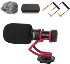 "comica" fotoaparato mikrofonas, CVM-VM10II kryptinis kardioidinis mikrofonas, skirtas "Canon", "Nikon", "Fuji", "Sony", "Panasonic", "Olympus" DSLR fotoaparatams, išmaniesiems telefonams (su apsauga nuo vėjo) (raudona)