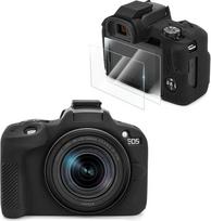 VOVMOEYA Suderinamas su CANON EOS R50 fotoaparato dėklo priedų rinkinys[su 2 LCD grūdintomis plėvelėmis], EOS R50 minkštas silikoninis apsauginis fotoaparato dėklas, sustiprintas sukibimas, lengvas 9H 0,25 mm juodas