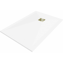 Mexen Stone+ kompozitinis stačiakampis dušo padėklas 120 x 70 cm, baltas, auksinė dangtelis - 44107012-G