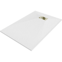 Mexen Hugo stačiakampio formos dušo padėklas SMC 130 x 70 cm, baltas, auksinė apdaila - 42107013-G