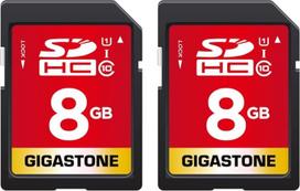 "Gigastone" 8GB SDHC atminties kortelė, 2 pakuotės, skirta nuotraukoms, vaizdo įrašams, muzikai, balso failams saugoti, vaizdo kamerai, fotoaparatui, diktofonui, kompiuteriui, "Mac", 10 klasės