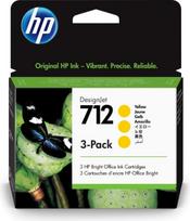 "HP 712" 3 pakuočių geltonos spalvos 29 ml originali spausdintuvo rašalo kasetė (3ED79A) su originaliu HP rašalu, skirta "DesignJet T650", "T630", "T250", "T230" ir "Studio" serijos didelio formato spausdintuvams ir "HP 713 DesignJet" spausdinimo galvute