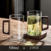 2 vnt. 500 ml stiklinės su riešuto rankena, buitinės karščiui atsparios puodeliai, didelės talpos arbatos gaminimo puodeliai, biuro gėrimo stiklinės 500ML pilka spalva