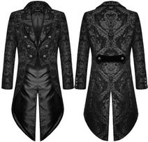 Devil Fashion Mens Gothic Steampunk Tailcoat Jacket Black Brocade Damask Wedding XXXXL juoda