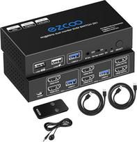 HDMI KVM jungiklis Dviejų monitorių 4K 60Hz USB 3.0 2 prievadai su "Hotkey" 18Gbps HDCP2.3 2x HDMI išplėstinis ekranas Dalintis 2 kompiuteriais su viena klaviatūra Mous HDR D-olby Vision VRR IR nuotolinio valdymo pultas