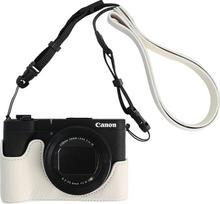 VOVMOEYA Fotoaparato pusinis dėklas, skirtas "Canon PowerShot V1" PU odos fotoaparato narveliui su fotoaparato dirželiu, baltos spalvos
