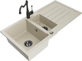 Granitinė virtuvinė plautuvė Mexen Andres su maišytuvu ir sifonu, Beige+Black