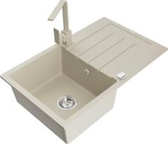 Granitinė virtuvinė plautuvė Mexen Bruno su maišytuvu ir sifonu, Beige