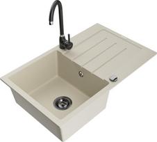 Granitinė virtuvinė plautuvė Mexen Bruno su maišytuvu ir sifonu, Beige+Black