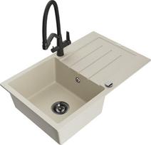 Granitinė virtuvinė plautuvė Mexen Bruno su maišytuvu ir sifonu, Beige+Black