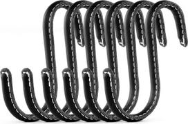 "Brute Strength" - "S" formos kabliukai, apvynioti natūralios odos danga - 6 vienetai - juodi - 10 cm nerūdijančio plieno metalinis kablys, skirtas kabinti virtuvėje, dirbtuvėse, vonios kambaryje
