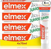 "elmex Junior" dantų pasta 6-12 metų 4 x 75 ml - medicininė dantų valymo pasta su 1400 ppm fluorido, labai veiksmingai apsauganti nuo ėduonies - stiprina naujus nuolatinius dantis