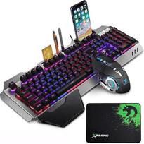 "LexonElec" žaidimų klaviatūros ir pelės rinkiniai K618 Laidinis RGB LED apšvietimas 104 klavišai USB žaidėjų klaviatūra metalinė + 2400 DPI optinė 6 mygtukai PC žaidimų pelė + pelės kilimėlis
