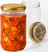 "myFERMENTS Kimchi Container" - 2 l talpos didelis fermentacijos indas kombučai, kimči, kefyrui - masono stiklainiai su užsukamu dangteliu, plačia burna įdėjimui, fermentavimui - hermetiški dangteliai - 2 vnt.