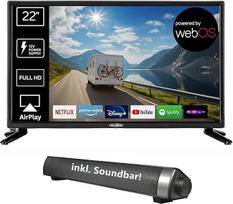"Reflexion LED22iBT" išmanusis 22 colių televizorius su garso juosta, "Full HD", "WiFi", "Bluetooth", HDMI, USB, CI+, 12 V automobilinis adapteris - idealiai tinka nameliams ant ratų, karavanams, kemperiams ir laivams - su nuotolinio valdymo pulteliu