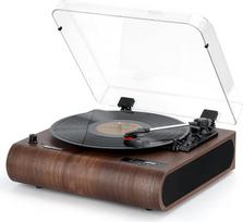 "Retrospiler" patefonas, 3 greičių "Bluetooth" patefonas su įmontuotais garsiakalbiais, FM radiju, vinilo MP3 kodavimu, USB ir SD atkūrimu, LED ekranu, mediniu "Retro LP" grotuvu