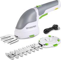"WORKPRO" sodo žirklių akumuliatorius 3,6 V, patogios žolės žirklės ir krūmų žirklės su 2 ašmenimis, 2 000 mAh akumuliatoriumi ir C tipo kabeliu, 2 in 1 vejos apvadų pjovimo žirklės, pjovimo plotis 7,5 cm, pjovimo ilgis 12 cm